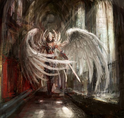 Cathedral earth angel with sword